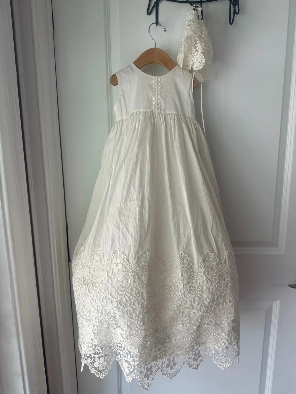 Ivory Lace Formal Baby Dress with Matching Bonnet